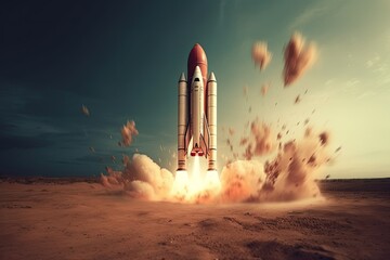 Launching rocket and space exploration, Startup funding concept, Generative AI