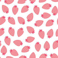 Cartoon strawberry seamless pattern. Fruit elements ornament isolated on white. Vector illustration