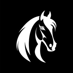 A stylized black and white horse head logo template on a black background perfect for branding
