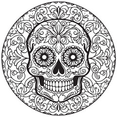 Day of the dead skull coloring page.