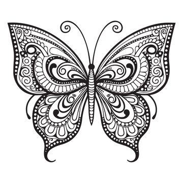 A butterfly line art coloring page for adults.