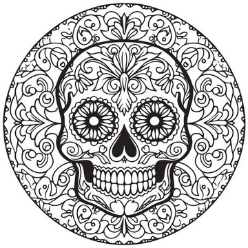 Day of the dead skull coloring page.