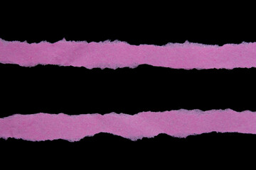 Set of pink torn paper piece isolated on black background. Ripped papers for your designs.