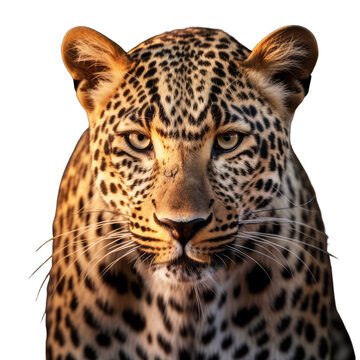 Close-up of the African leopard's face -Transparent background- animal art made with Generative AI 