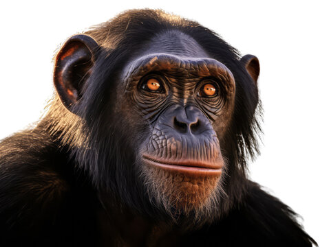 Close-up of the chimpanzee's face - Transparent background- animal art made with Generative AI 