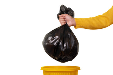 hand holding garbage bag  isolated on transparent background