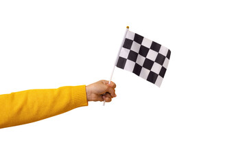 checkered flag in hand isolated on transparent background - 605643719