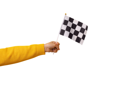 checkered flag in hand isolated on transparent background