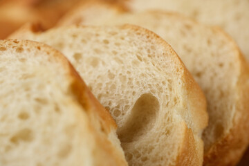 Sliced fresh crispy French baguette