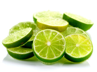 Sugared green lime slices isolated on white background