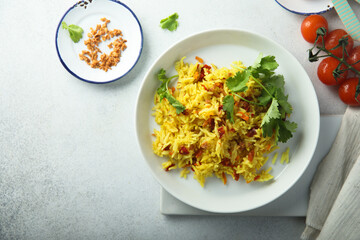 Homemade vegan pilau with sun dried tomatoes