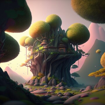 3d render of cartoon style bean land house edmame 