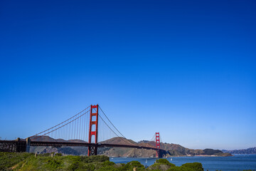 Fototapeta na wymiar Golden Gate Bridge against a clear blue sky in San Francisco, USA
