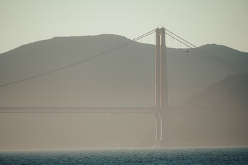 Golden Gate Bridge silhouette in the mist, San Francisco, USA