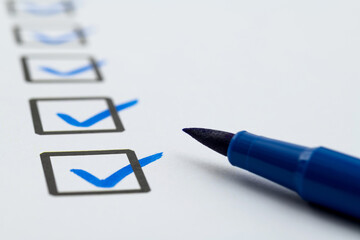 Blue pen marking on checklist sheet