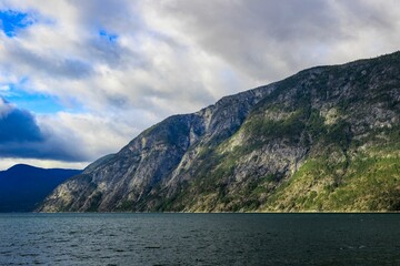 Beautiful shot of a lake surrounded by mountains under a cloudy sky