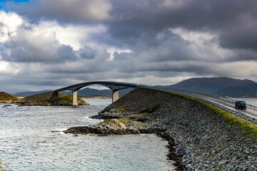 Beautiful shot of the Atlantic Ocean Road bridge in Norway