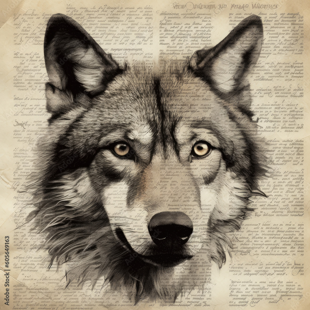 Sticker spirit animal wolf, spiritual scripture poetry - by generative ai - Stickers
