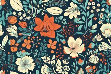 Gordijnen Seamless floral pattern with flowers and leaves. Digital illustration, generative Ai © Angus.YW