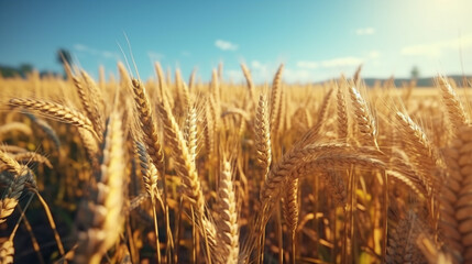 Wheat field under the open sky. Generative AI