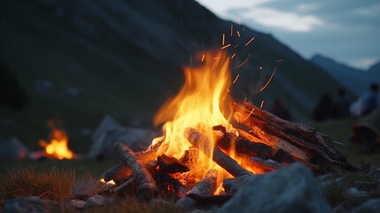 Small fire in the mountains. Generative AI