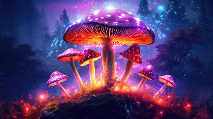 magic mushroom psychedelic forest, new age wonderland - by generative ai