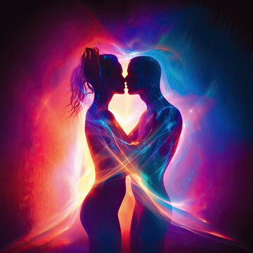 tantra soul mate couple lover kissing energy flow - by generative ai