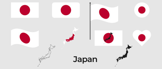 Flag of Japan. Silhouette of Japan. National symbol