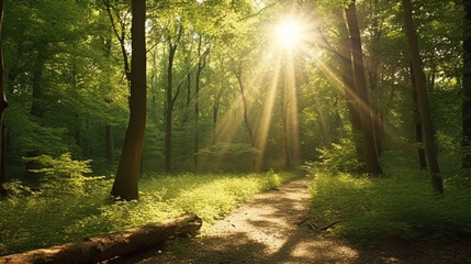 Obraz premium Forest landscape on a sunny day. Generative AI