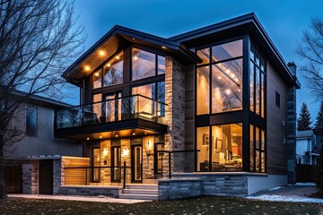 Cutting-Edge Styling and Natural Stone Elements Highlight Vibrant Fresh Construction Residence with Double Garage and Bronze Siding, generative AI