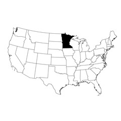 Vector map of the state of Minnesota highlighted in black on the map of the United States of America.