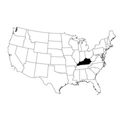 Fototapeta premium Vector map of the state of Kentucky highlighted in black on the map of the United States of America.