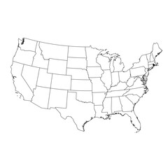 Vector map of the state of Rhode Island highlighted in black on the map of the United States of America.
