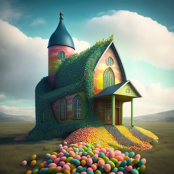 3d render of cartoon style bean land house edmame 