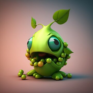 3d render of cartoon style character edmame creature , bean