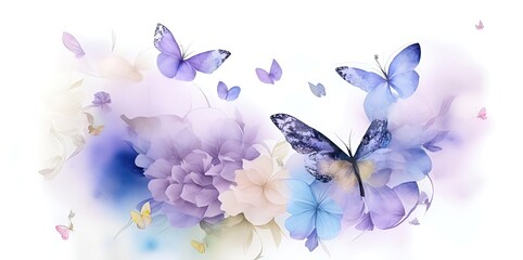 Obraz na płótnie Canvas Butterflies with flowers on a white background.