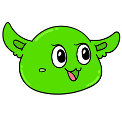 Simple illustration of a green monster head with a smiling face against a white background