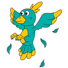 Cartoon parrot with open wings isolated on white background