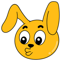 Orange cartoon bunny face pounting with lips on white background