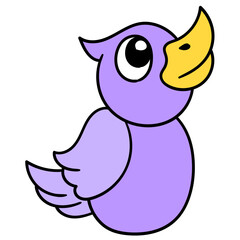Purple cartoon duck isolated on a white background