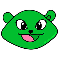 Green cartoon character's face isolated on white background