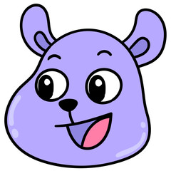 Purple smiling cartoon character's face isolated on white background