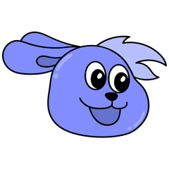 Purple cartoon bunny face smiling on white background