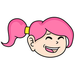 Colorful vector illustration of a girl with pink hair