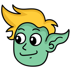 Vector of green elf head with smile isolated in white background