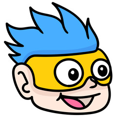 Vector of boy with blue hair and friendly smile