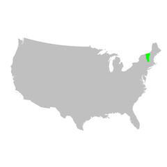 Vector map of the state of Vermont highlighted in Green on a map of the United States of America.