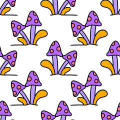 Vector of cartoon doodled mushrooms over a white background