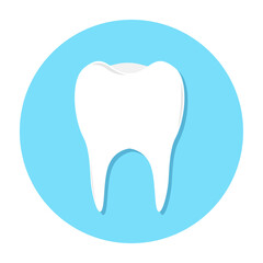 Digital render of a white tooth sign in a blue circle sign on a white background
