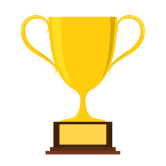 Digital render of a golden trophy sign on a white background